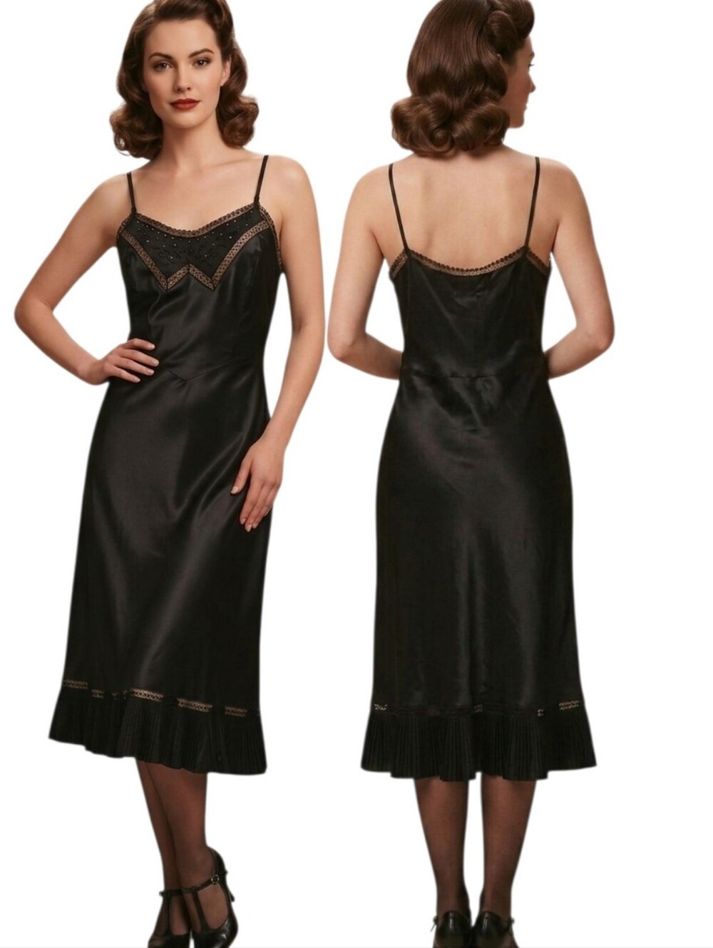BARBIZON Vintage 1950s Black Full Slip - Size S